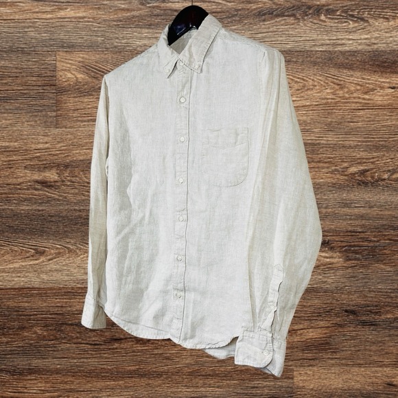 J Crew Irish Linen Baird McNutt Shirt Mens XL Slim Tan Long Sleeve Button Down - Picture 3 of 8